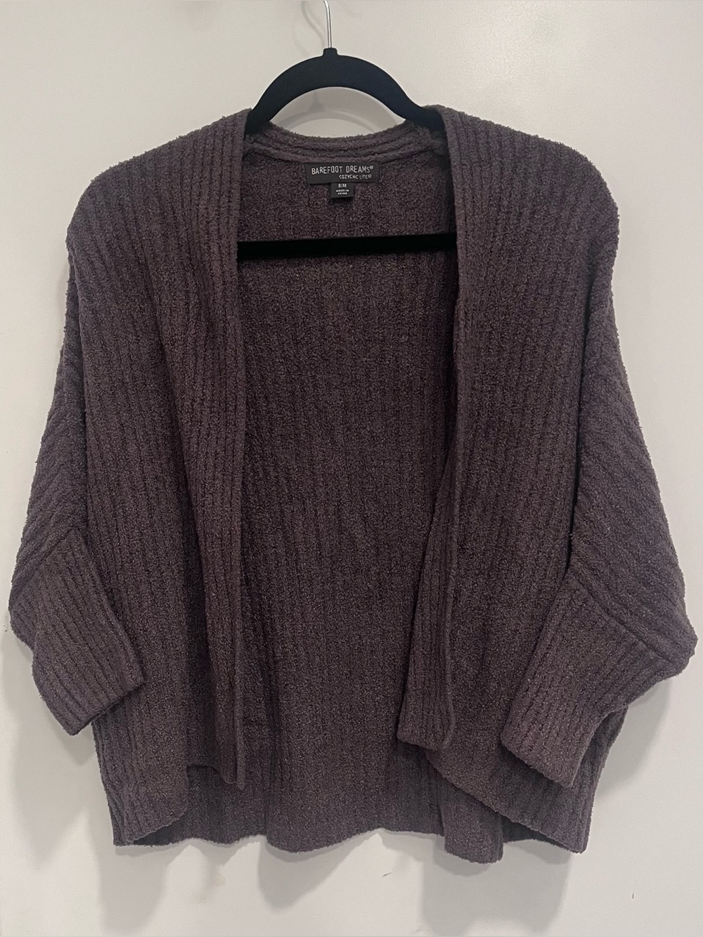 Barefoot Dreams Cozychic Lite Ribbed Open-Front Cardigan Small Deep Brown Dolman